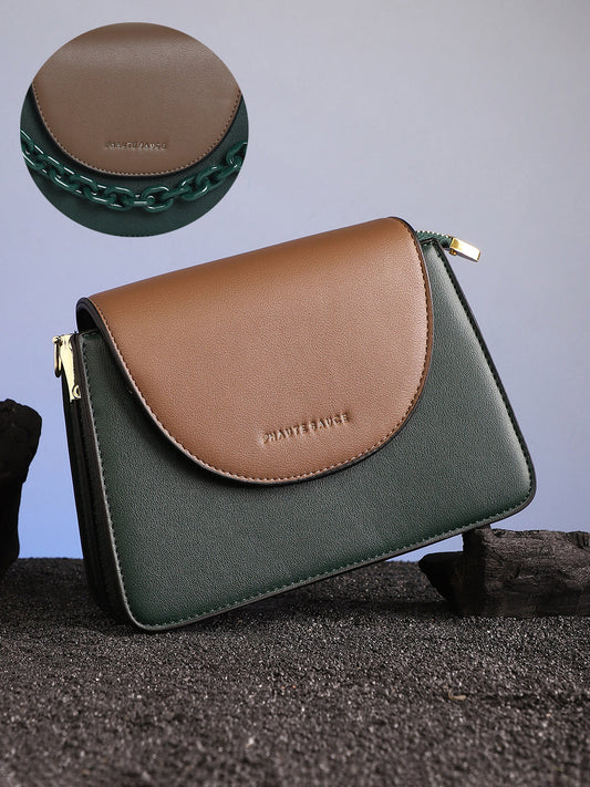 The Block Flap Hand Bag - Olive Green & Chocolate Brown