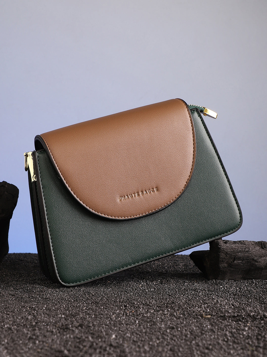 The Block Flap Hand Bag - Olive Green & Chocolate Brown