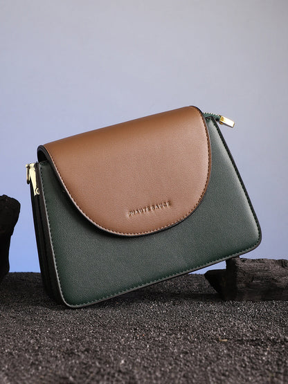 The Block Flap Hand Bag - Olive Green & Chocolate Brown