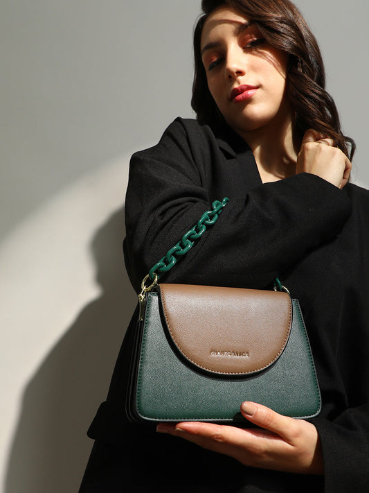 The Block Flap Hand Bag - Olive Green & Chocolate Brown