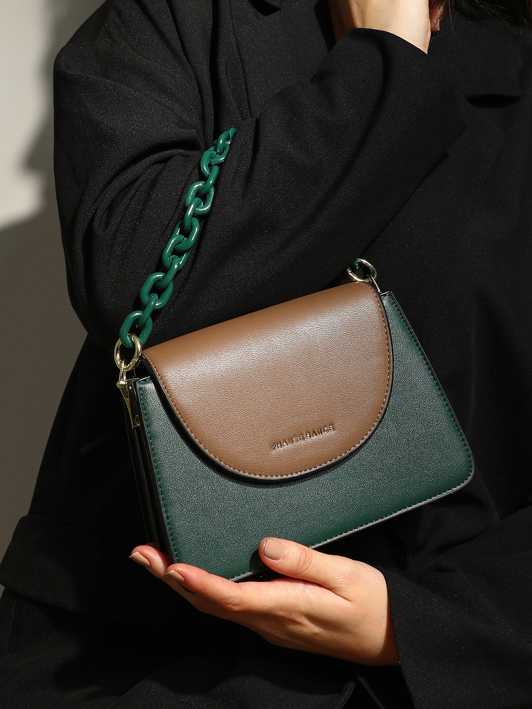 The Block Flap Hand Bag - Olive Green & Chocolate Brown
