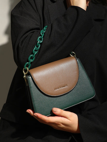 The Block Flap Hand Bag - Olive Green & Chocolate Brown