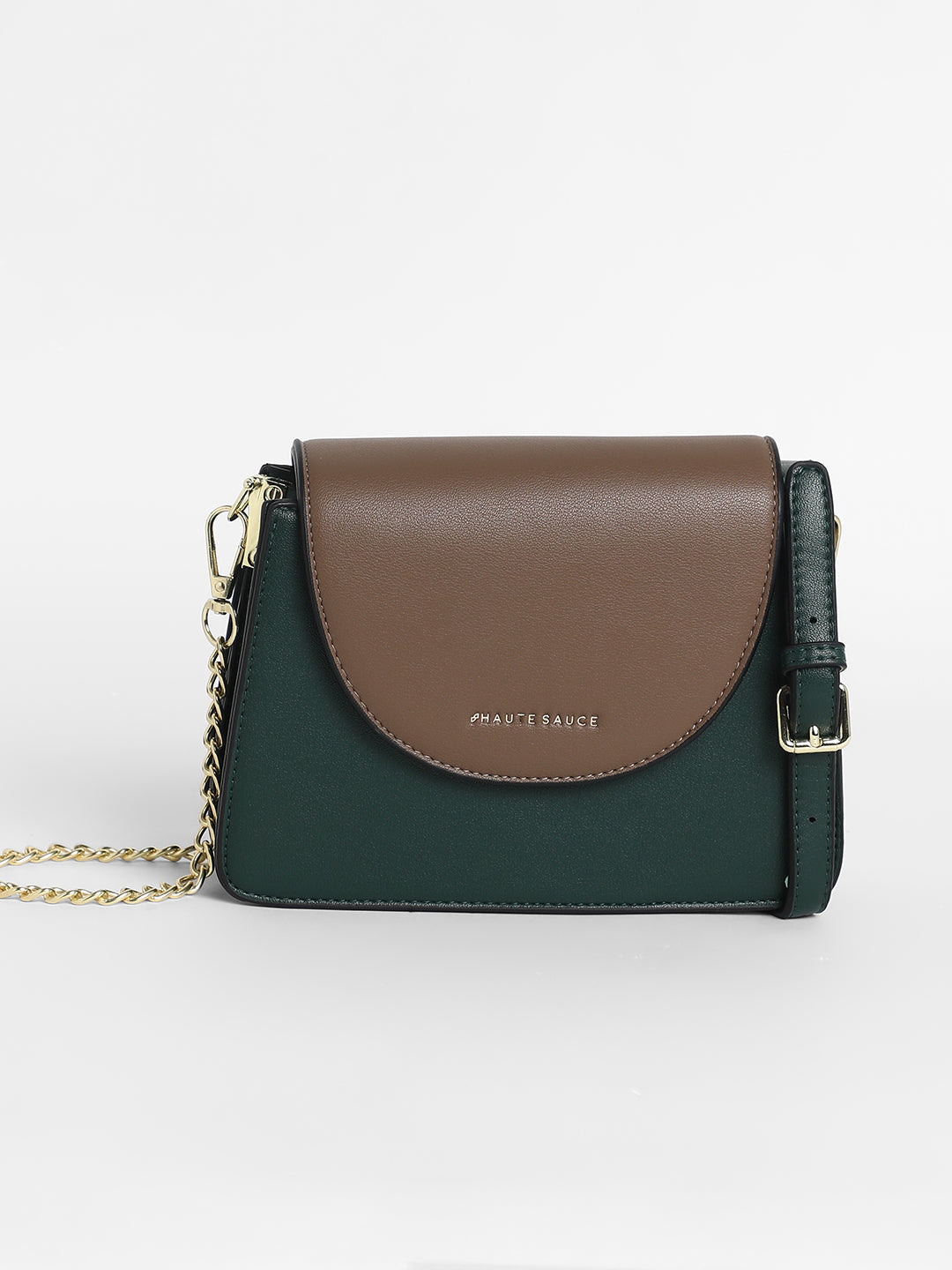 The Block Flap Hand Bag - Olive Green & Chocolate Brown