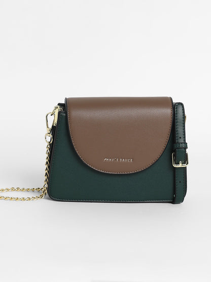 The Block Flap Hand Bag - Olive Green & Chocolate Brown