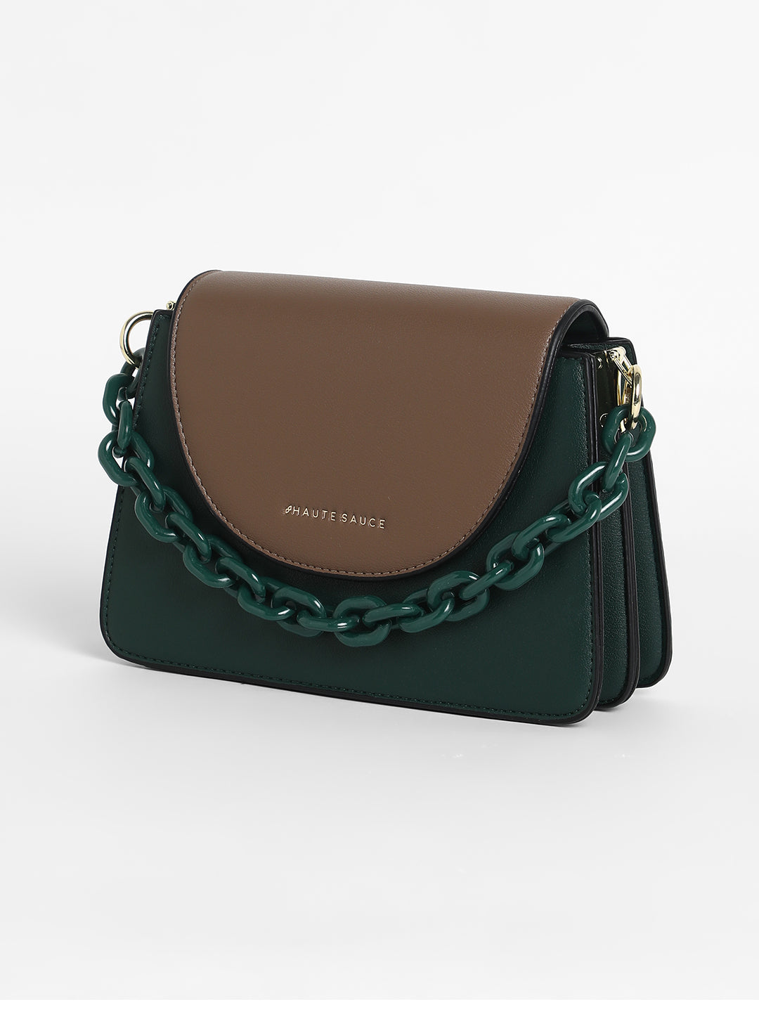 The Block Flap Hand Bag - Olive Green & Chocolate Brown