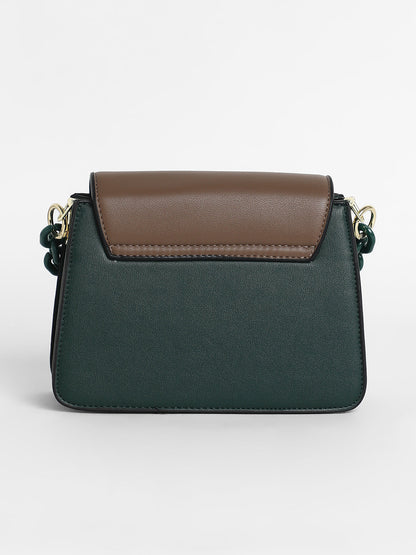 The Block Flap Hand Bag - Olive Green & Chocolate Brown