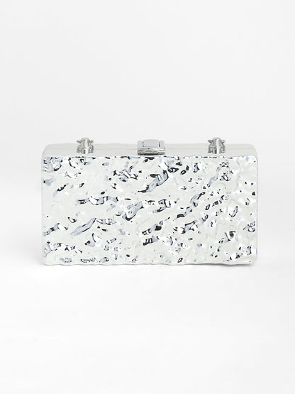 The Dented Chain Clutch Bag - Metallic Silver