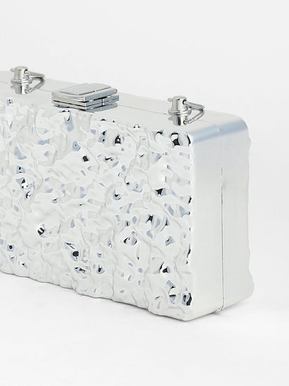 The Dented Chain Clutch Bag - Metallic Silver