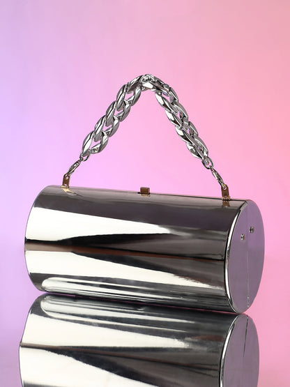 The Columner Clutch Bag - Metallic Silver