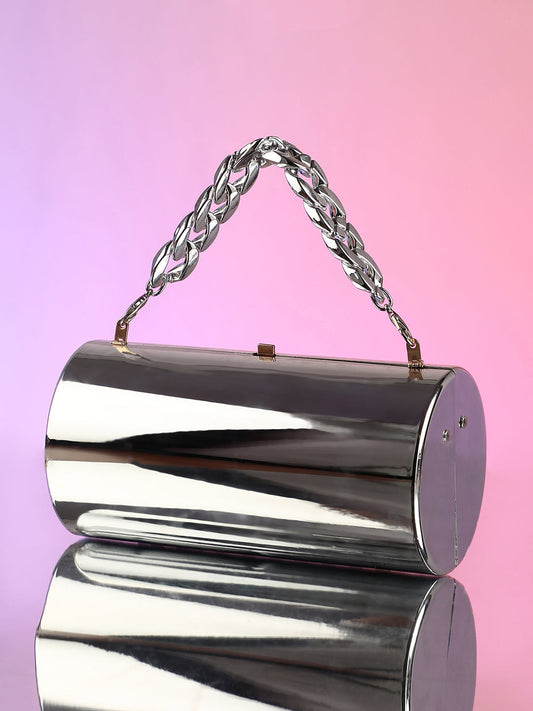 The Columner Clutch Bag - Metallic Silver