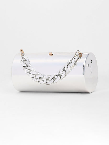 The Columner Clutch Bag - Metallic Silver