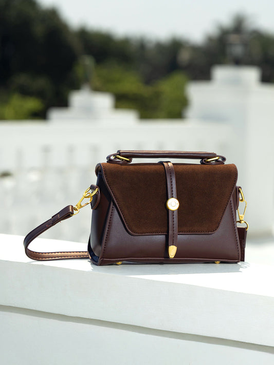 The Aurest Suede-Block Hand Bag - Chocolate Brown
