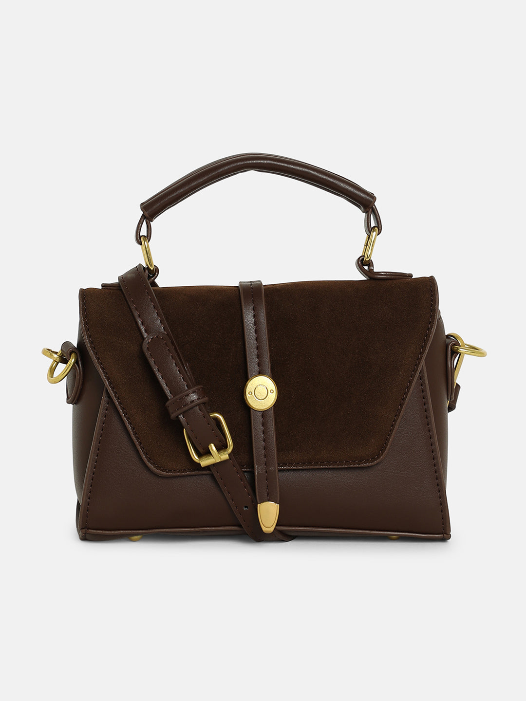The Aurest Suede-Block Hand Bag - Chocolate Brown