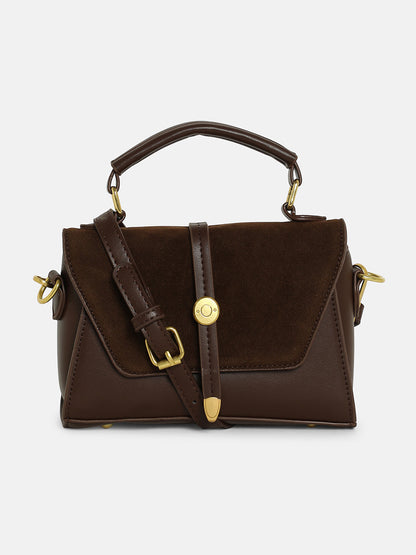 The Aurest Suede-Block Hand Bag - Chocolate Brown