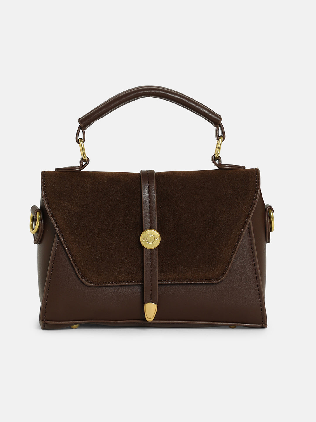 The Aurest Suede-Block Hand Bag - Chocolate Brown