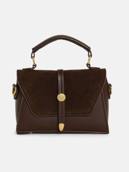 The Aurest Suede-Block Hand Bag - Chocolate Brown