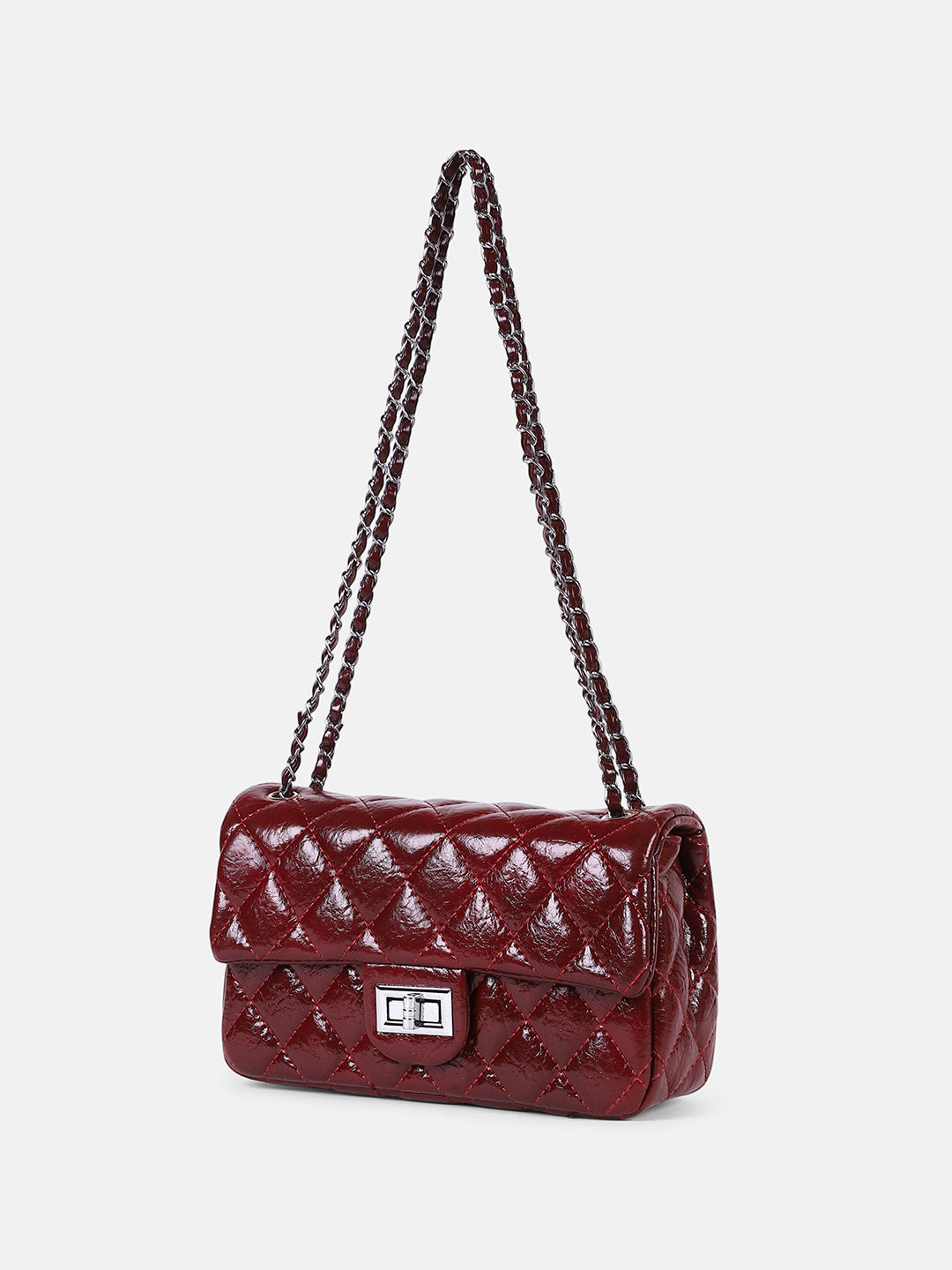 The Quilted-Chainlink Sling Bag - Cherry Red