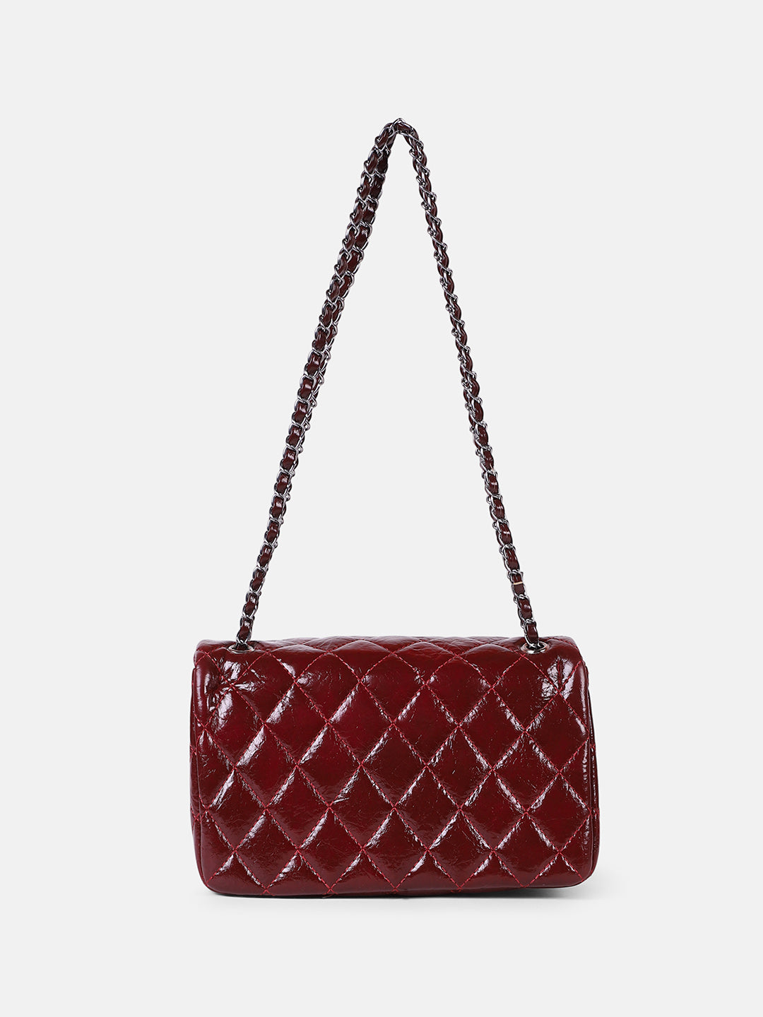 The Quilted-Chainlink Sling Bag - Cherry Red