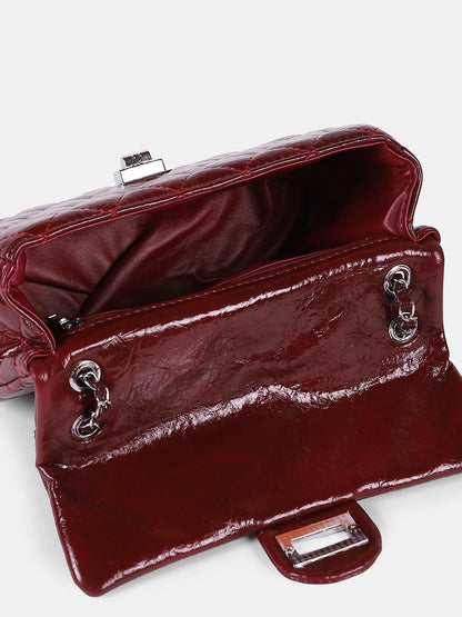 The Quilted-Chainlink Sling Bag - Cherry Red