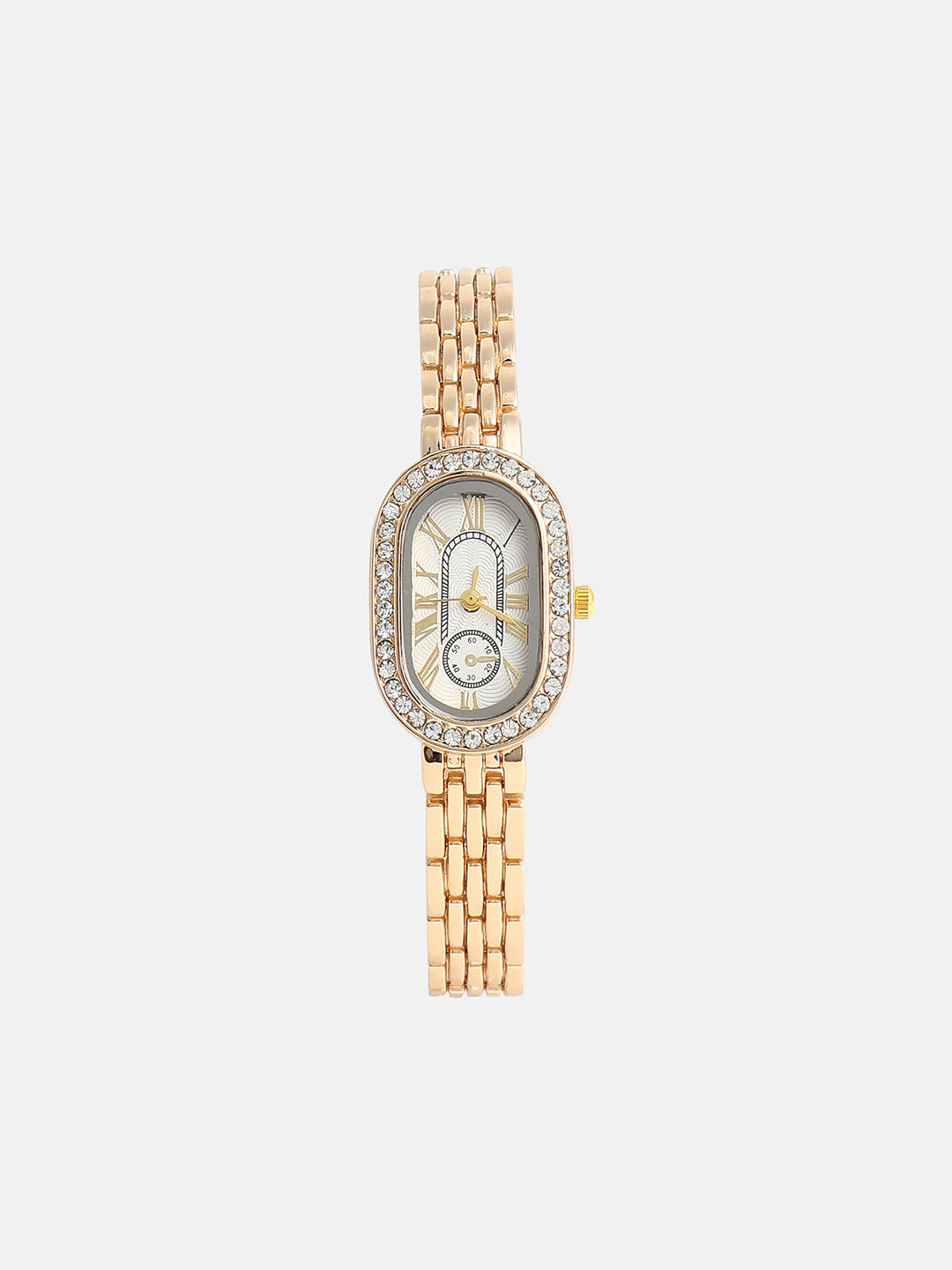 The Embellished Roman Oval Watch With Bangle Bracelet Combo