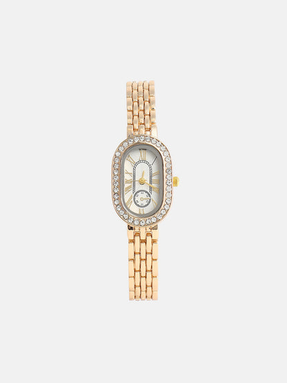 The Embellished Roman Oval Watch With Bangle Bracelet Combo