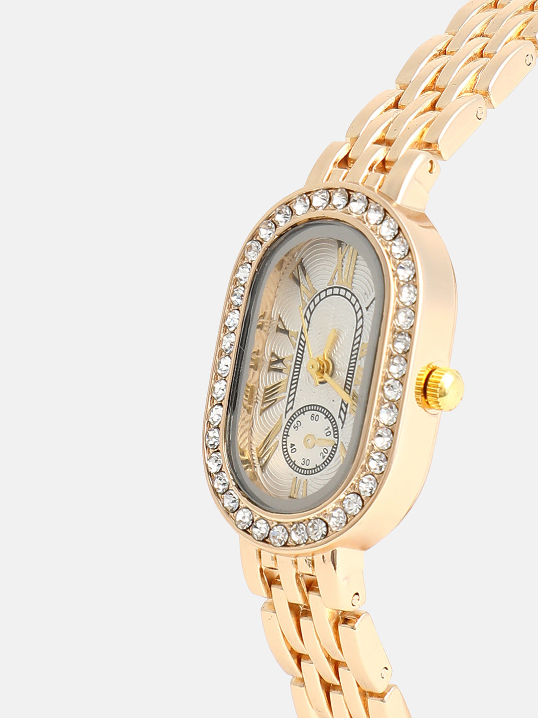 The Embellished Roman Oval Watch With Bangle Bracelet Combo