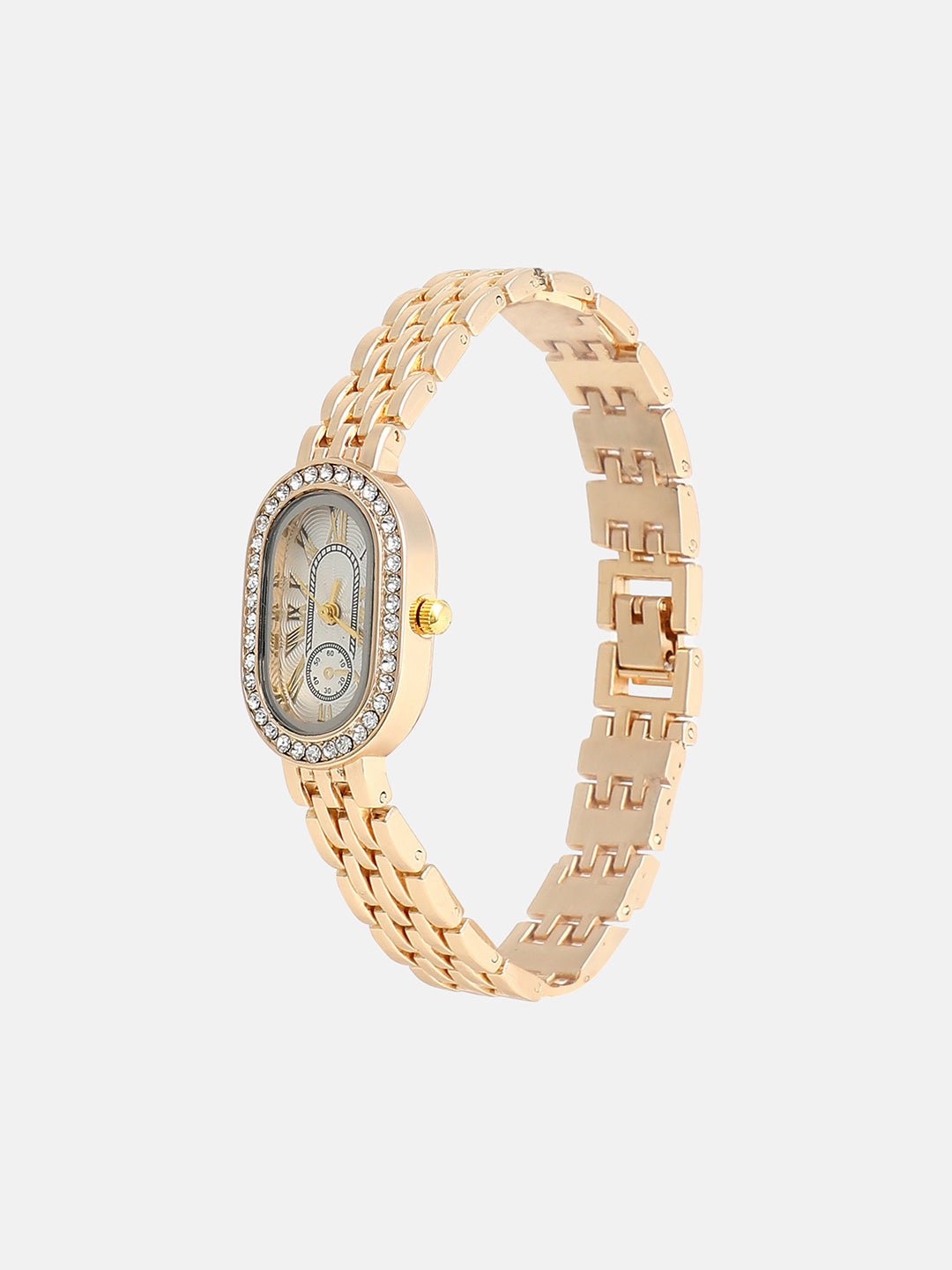 The Embellished Roman Oval Watch With Bracelet Combo
