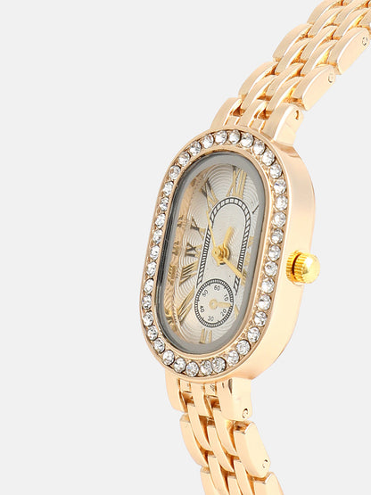 The Embellished Roman Oval Watch With Bracelet Combo