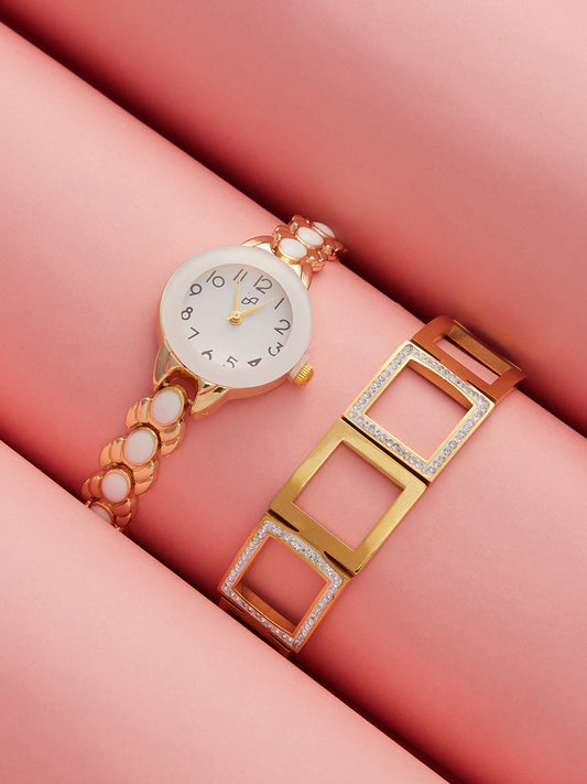 The Enamel Round Watch With Bracelet Combo