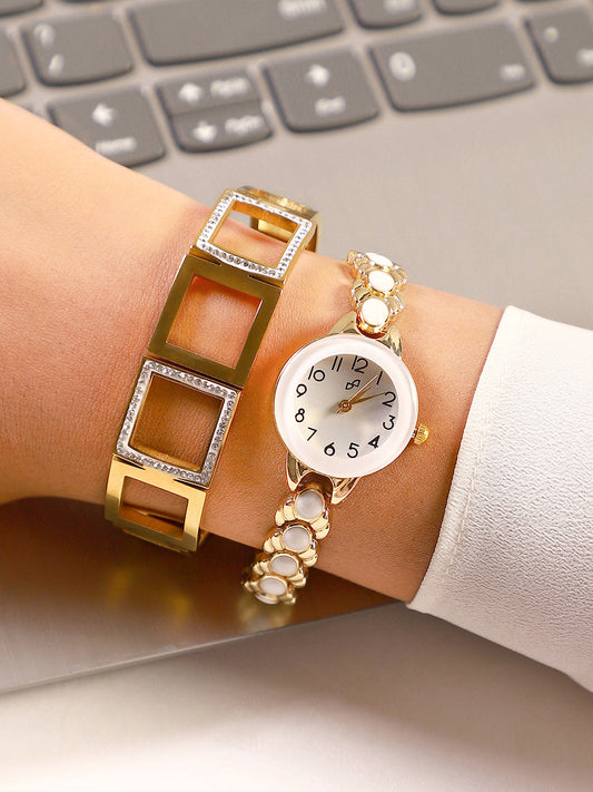 The Enamel Round Watch With Bracelet Combo