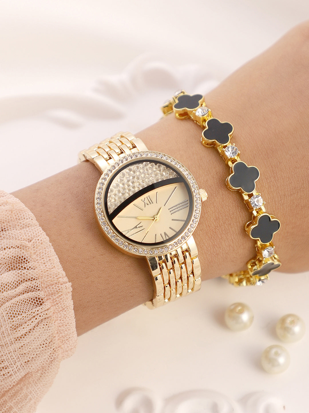 The Horizon Bijou Round Watch With Bracelet Combo