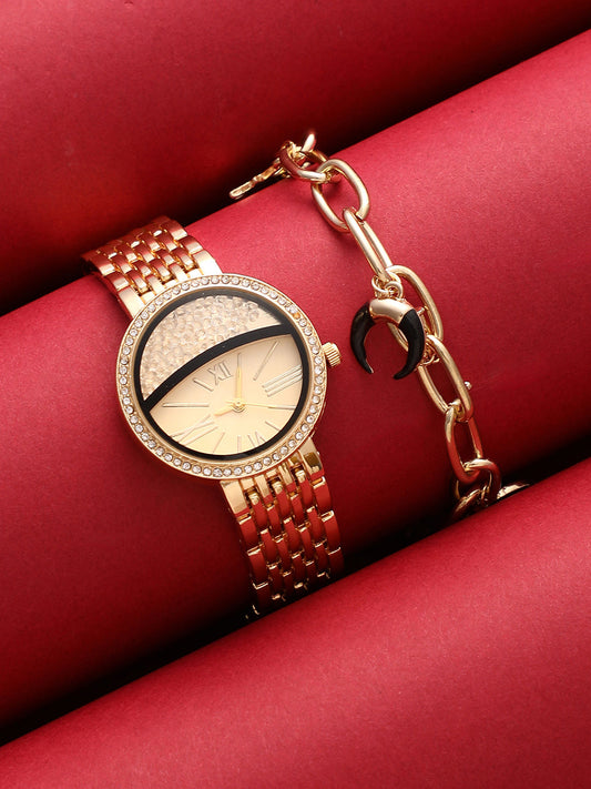 The Horizon Bijou Round Watch With Bracelet Combo