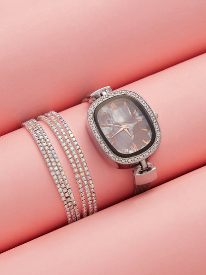 The Textured Square Watch With Bracelet Combo