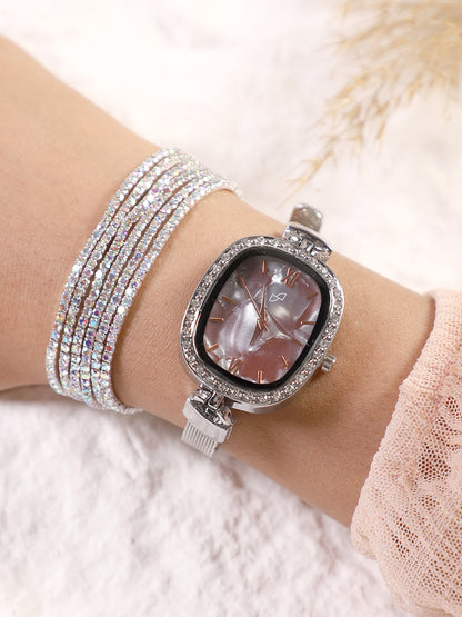 The Textured Square Watch With Bracelet Combo