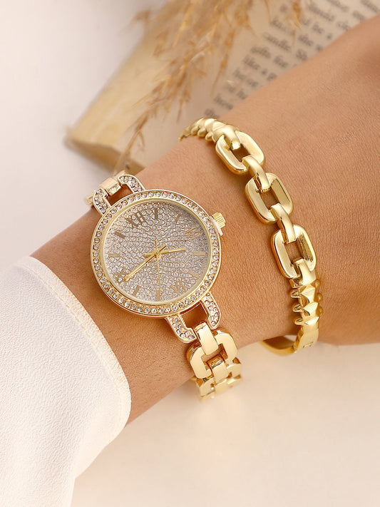 The Orne Roman Link Round Watch With Bracelet Combo