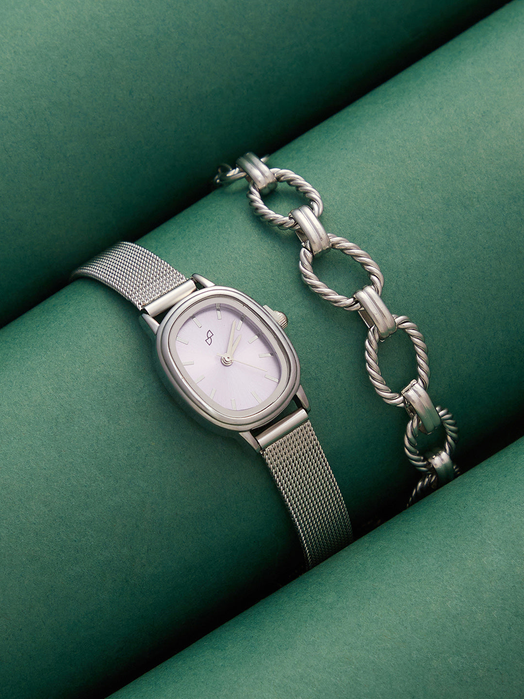 The Cosmopolis Mesh Rectangular Watch With Bracelet Combo