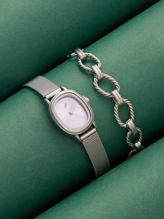 The Cosmopolis Mesh Rectangular Watch With Bracelet Combo