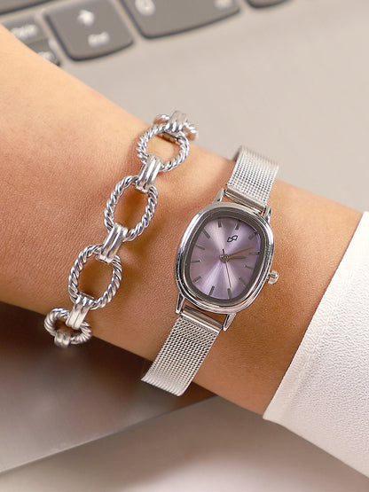 The Cosmopolis Mesh Rectangular Watch With Bracelet Combo