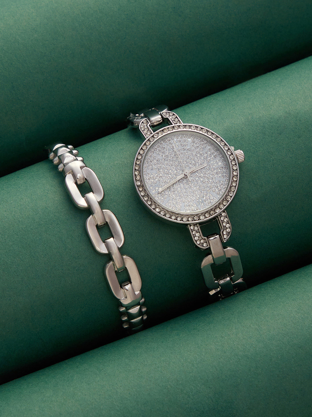 The Orne Roman Link Round Watch With Bracelet Combo