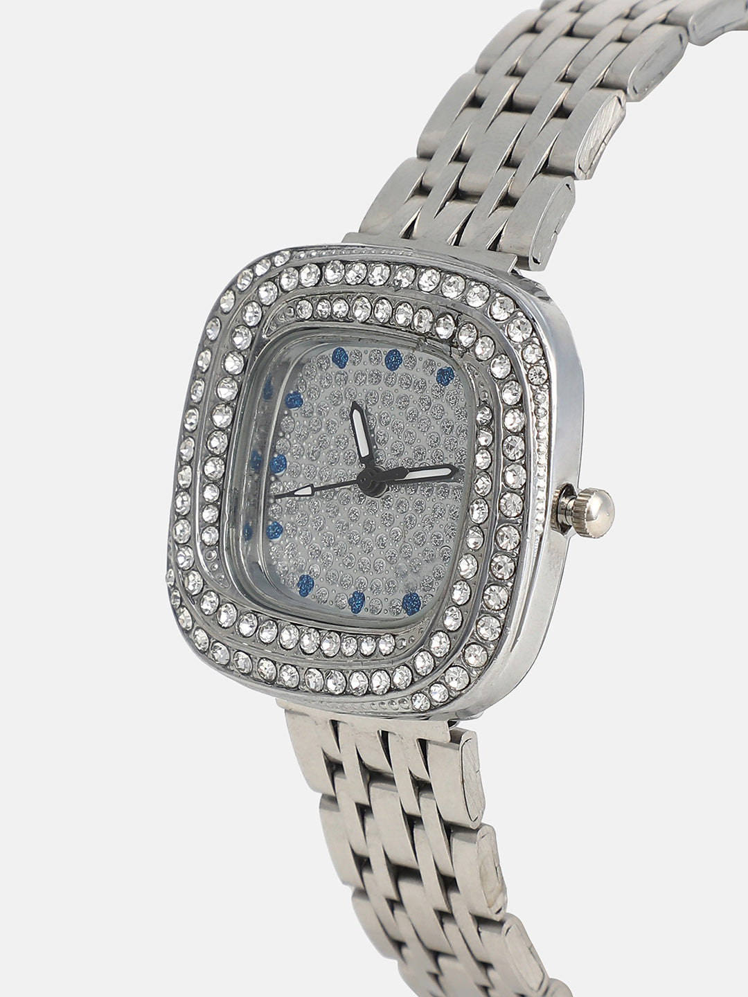The Embellished Block Round Watch With Bracelet Combo