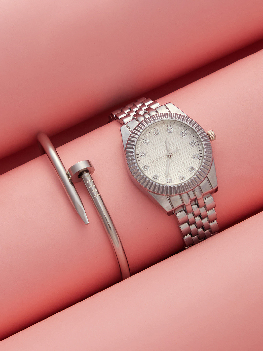 The-Ribbed-H-Link-Round-Watch-With-Bracelet-Combo