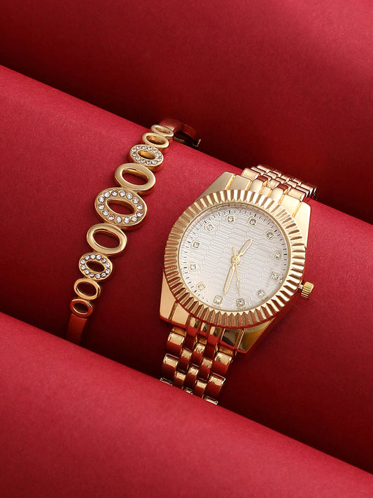 The-Ribbed-H-Link-Round-Watch-With-Bracelet-Combo