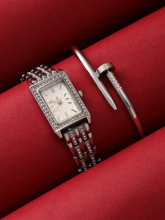 The Rectangular Watch With Bracelet Combo