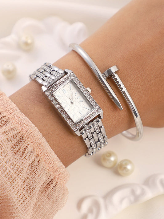 The Rectangular Watch With Bracelet Combo