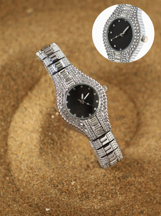 The Embellished Round Watch - Onyx Black