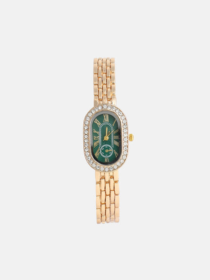 The Embellished Roman Oval Watch - Emerald Green