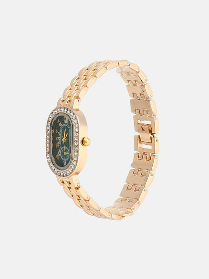 The Embellished Roman Oval Watch - Emerald Green
