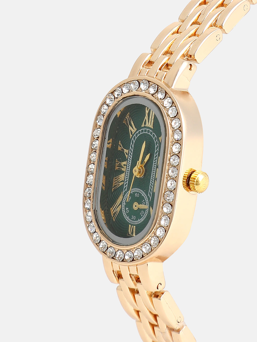 The Embellished Roman Oval Watch - Emerald Green