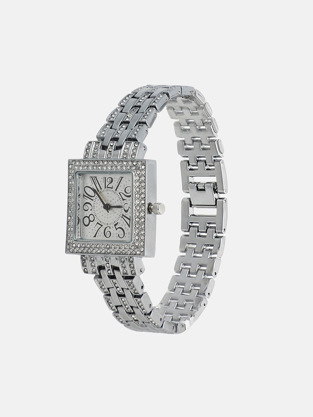 The Embellished Five-Link Square Watch - Metallic Silver