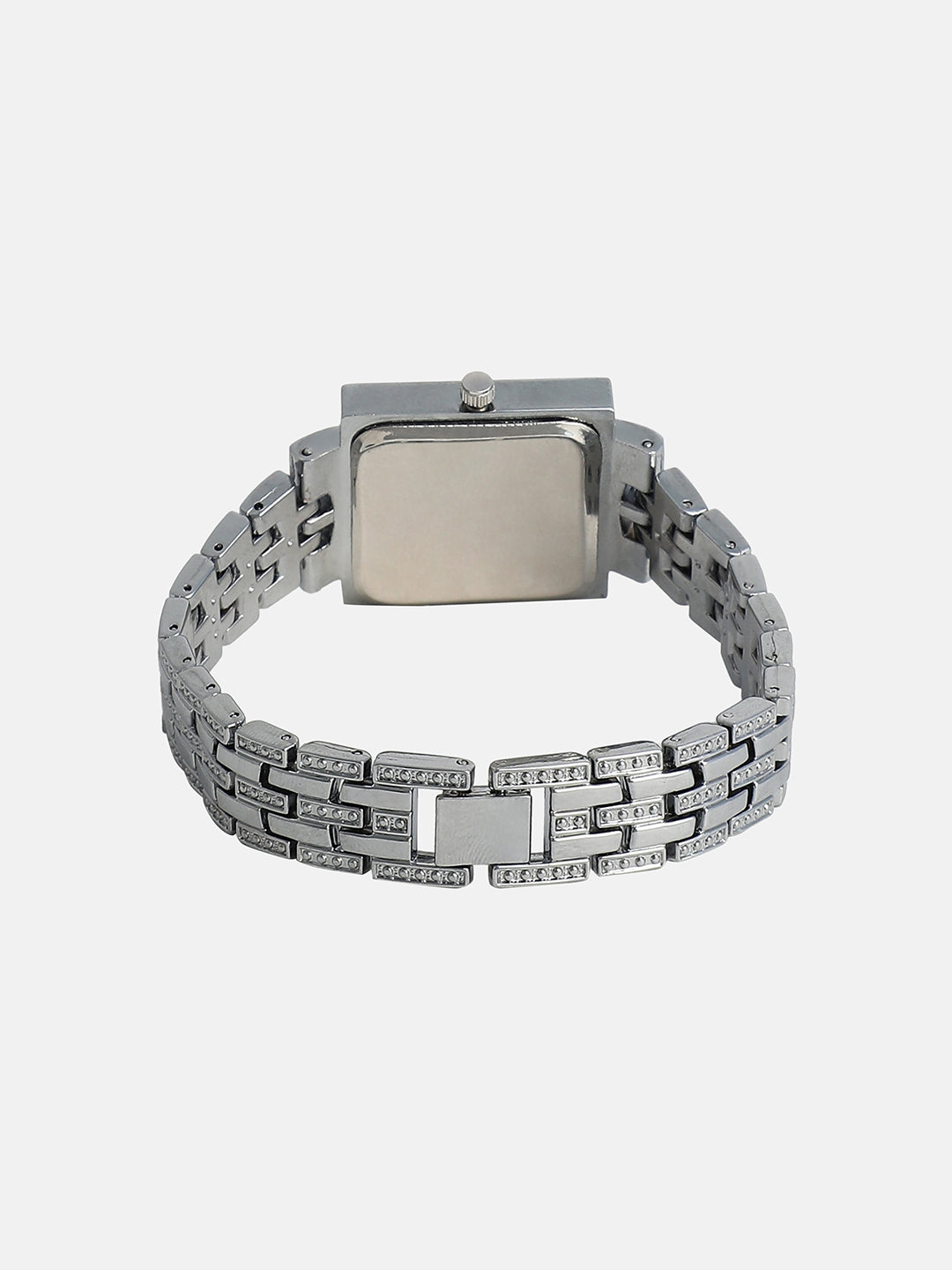 The Embellished Five-Link Square Watch - Metallic Silver